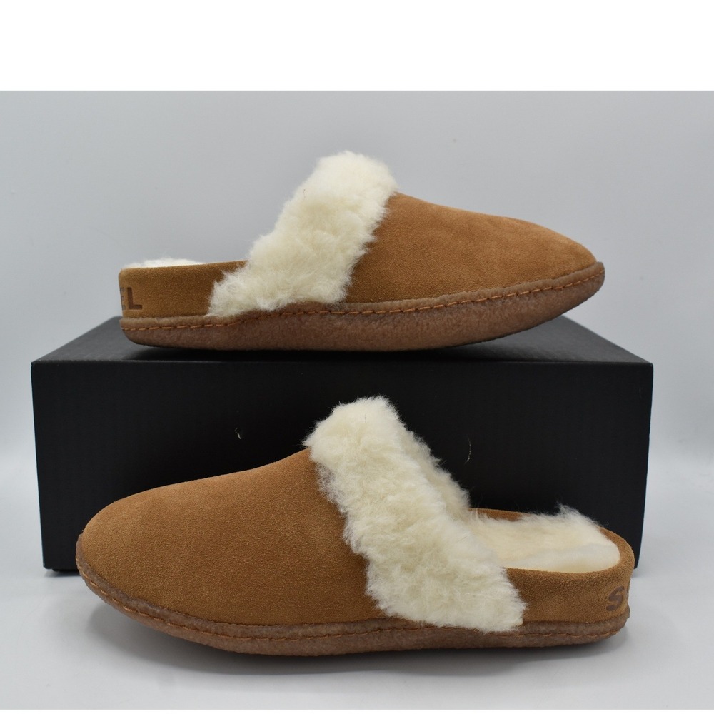 Sorel Women 8 Nakiska II Brown Suede Faux Shearling Lined Slides Slippers Shoes - Picture 10 of 12